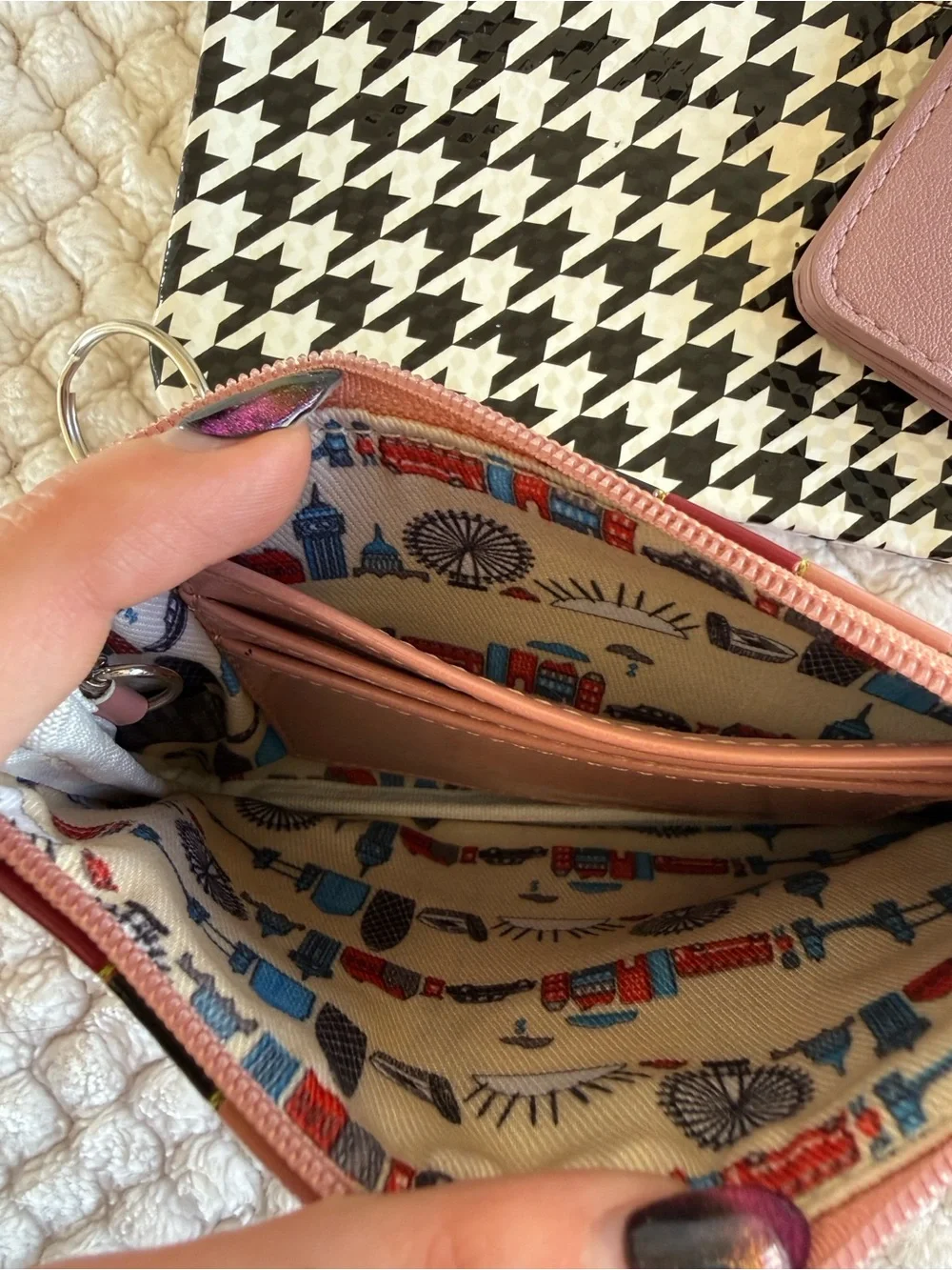 Pink French Boutique-Themed Pouch, Card Holder Wallet, Ipsy Makeup Pouch